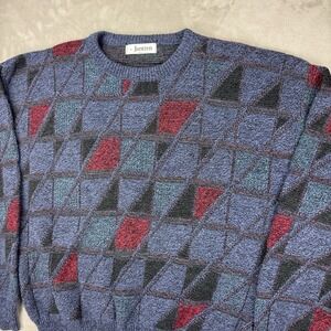 Vintage 90s Jantzen Abstract Print Knit 3D Chunky Sweatshirt Grandpacore Size XL